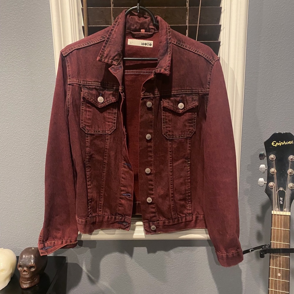 Topshop Burgundy Denim Jacket